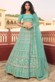 Turquoise Blue Organza A-Line Bridesmaid Lehenga