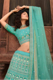 Turquoise Blue Organza A-Line Bridesmaid Lehenga