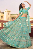 Turquoise Blue Organza A-Line Bridesmaid Lehenga