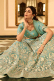 Turquoise Blue Organza A-Line Wedding Lehenga
