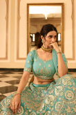 Turquoise Blue Organza A-Line Wedding Lehenga