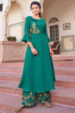 Persian Green Rayon Embroidered Palazzo Suit