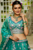 Turquoise Blue Tissue Panelled Style Lehenga With Embroidered Work