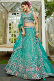 Turquoise Blue Tissue Panelled Style Lehenga With Embroidered Work