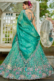 Turquoise Blue Tissue Panelled Style Lehenga With Embroidered Work