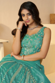 Turquoise Blue Tissue Silk Embroidered Flared Lehenga
