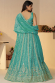 Turquoise Blue Tissue Silk Embroidered Flared Lehenga