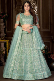 Turquoise Green Net Embroidered Lehenga