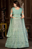 Turquoise Green Net Embroidered Lehenga