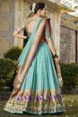 Turquoise Green Weaved Zari Flared Style Paithani Silk Lehenga