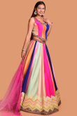 Multi Color Dori Embroidered Art Silk Panelled Lehenga