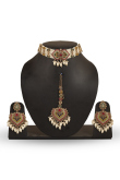 Beaded Choker Set with Heart Motif Pendant and Pearl Drops