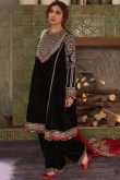 Velvet Black Beads Embroidered A- Line Palazzo Suit 