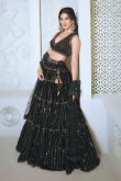 Velvet Bottle Green Embroidered Panelled Style Bollywood Lehenga 