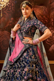 Velvet Dark Blue Panelled Style Embroidered Lehenga