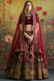 Velvet Deep Red Embroidered A Line Lehenga