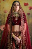 Velvet Deep Red Embroidered A Line Lehenga
