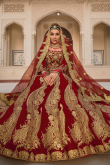 Velvet Deep Red Zari Embroidered Panelled Lehenga 