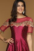 Burgundy Taffeta Silk Embroidered Anarkali Suit for Eid
