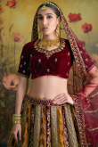 Velvet Mustard Yellow Embroidered A Line Lehenga