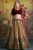 Velvet Mustard Yellow Embroidered A Line Lehenga