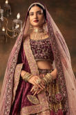 Velvet Salmon Peach Panelled Embroidered Lehenga