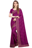 Vichitra Silk Saree In Dark Magenta Color