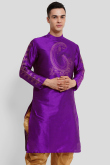 Violet Purple Dupion Silk Foil Printed Straight Cut Kurta