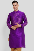 Violet Purple Dupion Silk Foil Printed Straight Cut Kurta