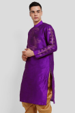 Violet Purple Dupion Silk Foil Printed Straight Cut Kurta
