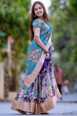 Violet Purple Kalamkari Printed Cotton Flared Lehenga