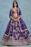 Violet Purple Silk Blend Embroidered Panelled Style Lehenga For Wedding
