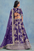 Violet Purple Silk Blend Embroidered Panelled Style Lehenga For Wedding