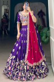 Violet Purple Silk Blend Lehenga With Zari Work For Diwali