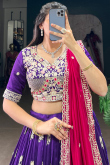 Violet Purple Silk Blend Lehenga With Zari Work For Diwali
