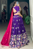 Violet Purple Silk Blend Lehenga With Zari Work For Diwali