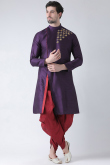 Violet Purple Silk Embroidered Men's Kurta With Dhoti 