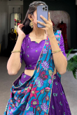 Violet Purple Tussar Silk Lehenga With Zari Work For Diwali
