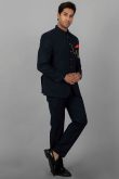Viscose Jodhpuri Style Plain Men's Navy Blue Coat Pant