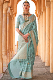 Viscose Mint Blue Foil Print Light Weight Saree