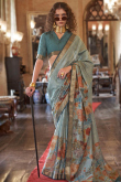 Viscose Mint Blue Printed Light Weight Saree