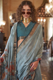 Viscose Mint Blue Printed Light Weight Saree