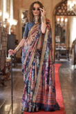 Viscose Navy Blue Printed Casual Wear Saree