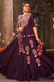 Viscose Rayon Wine Maroon Ruffle Style Lehenga 