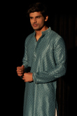 Viscose Teal Blue Embroidered Festive Wear Men's Kurta Pajama
