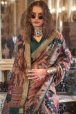 Viscose Teal Green Printed Light Weight Saree