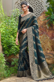 Viscose Teal Green Weaved Thread, Printed, and Zari Saree