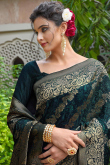 Viscose Teal Green Weaved Thread, Printed, and Zari Saree