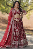Viscose Wine Maroon Woven Zari Flared Style Lehenga