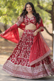 Viscose Wine Maroon Woven Zari Flared Style Lehenga
